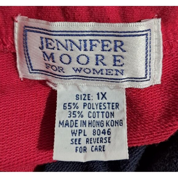 90s Jennifer Moore Womens 1X Red & Navy Striped Long Sleeve Half-Zip Pullover To - Picture 2 of 10